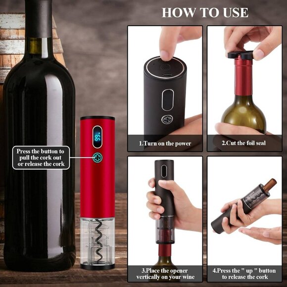 Electric Wine Opener Gift Set with Aerator, Stopper, Decanter & Storage Bag - Picture 3 of 7